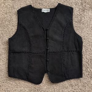 Vintage Cabin Creek Crochet Leather 70s Vest